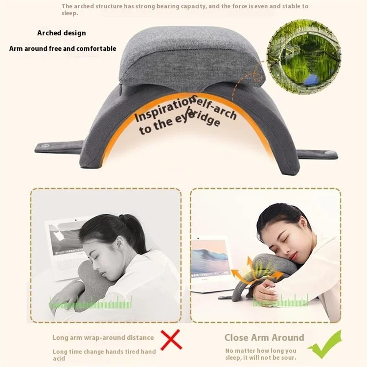 Cuscino Pieghevole in Memory Foam per Riposino in Ufficio, Supporto Ergonomico ad Arco per Bracciolo, Taglia L - Grigio Scuro