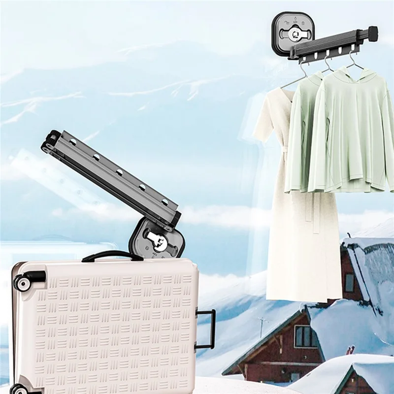 1 Section Retractable Folding Clothes Drying Rack Aluminum Alloy Balcony Window Space Saving Suction Cup Hanging Rack - White