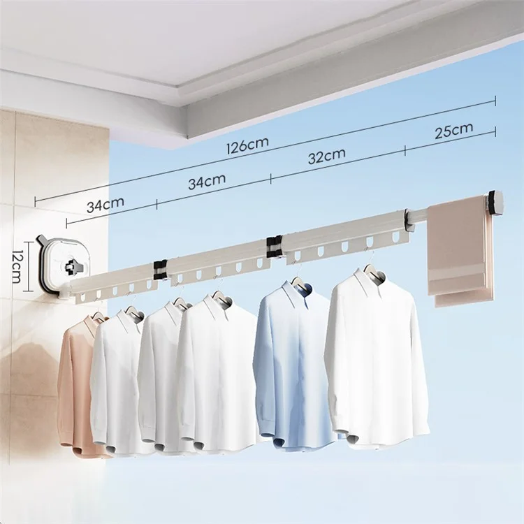 3 Section Retractable Folding Clothes Drying Rack Aluminum Alloy Balcony Window Space Saving Suction Cup Hanging Rack - White