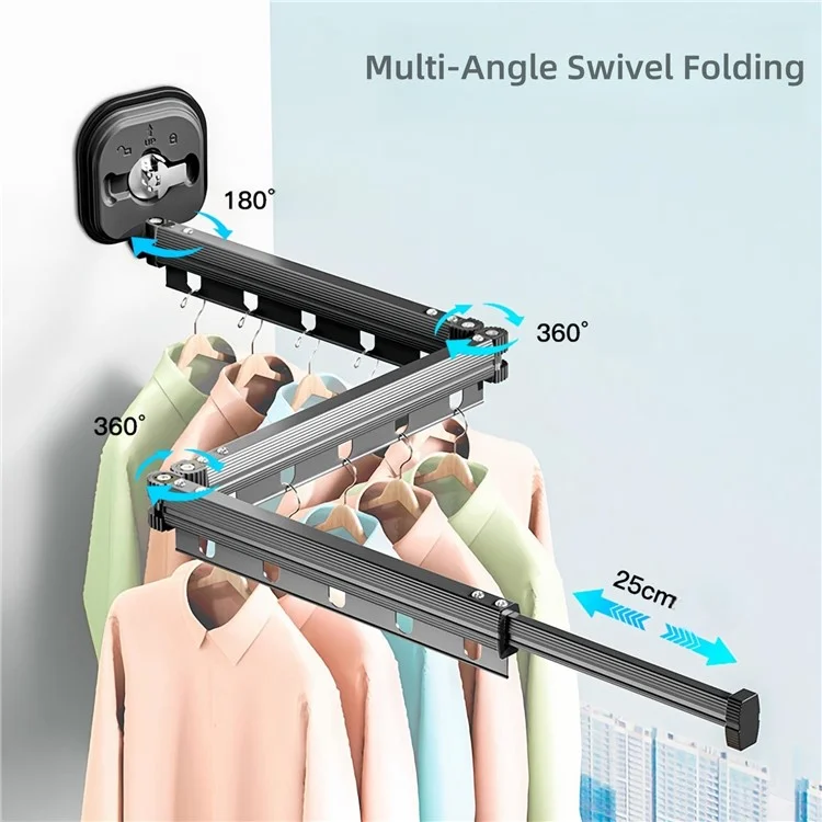 3 Section Retractable Folding Clothes Drying Rack Aluminum Alloy Balcony Window Space Saving Suction Cup Hanging Rack - White