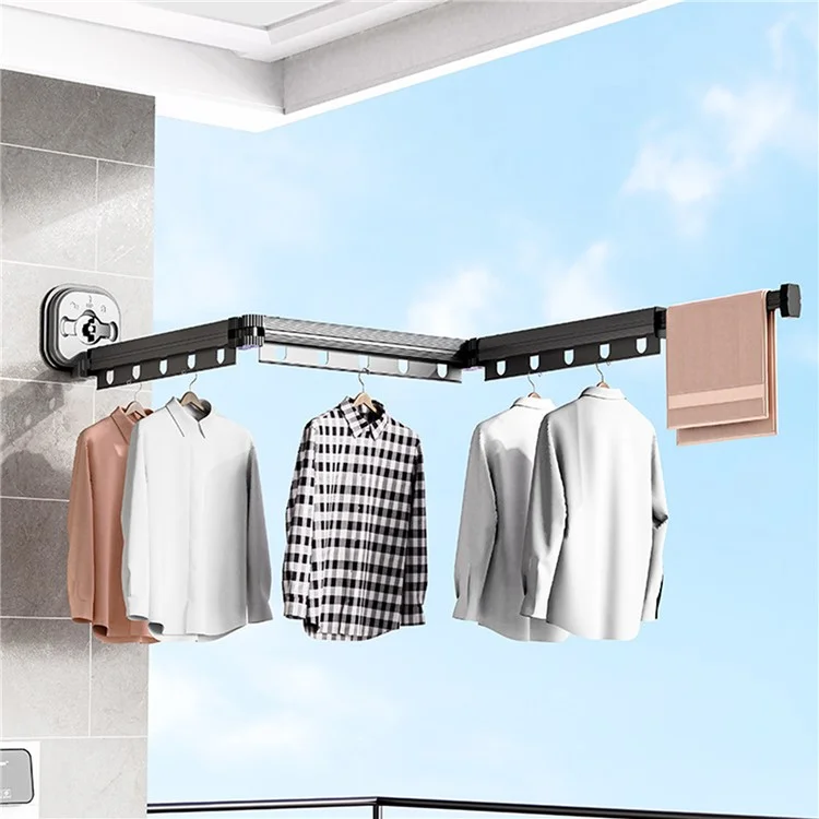 3 Section Retractable Folding Clothes Drying Rack Aluminum Alloy Balcony Window Space Saving Suction Cup Hanging Rack - White