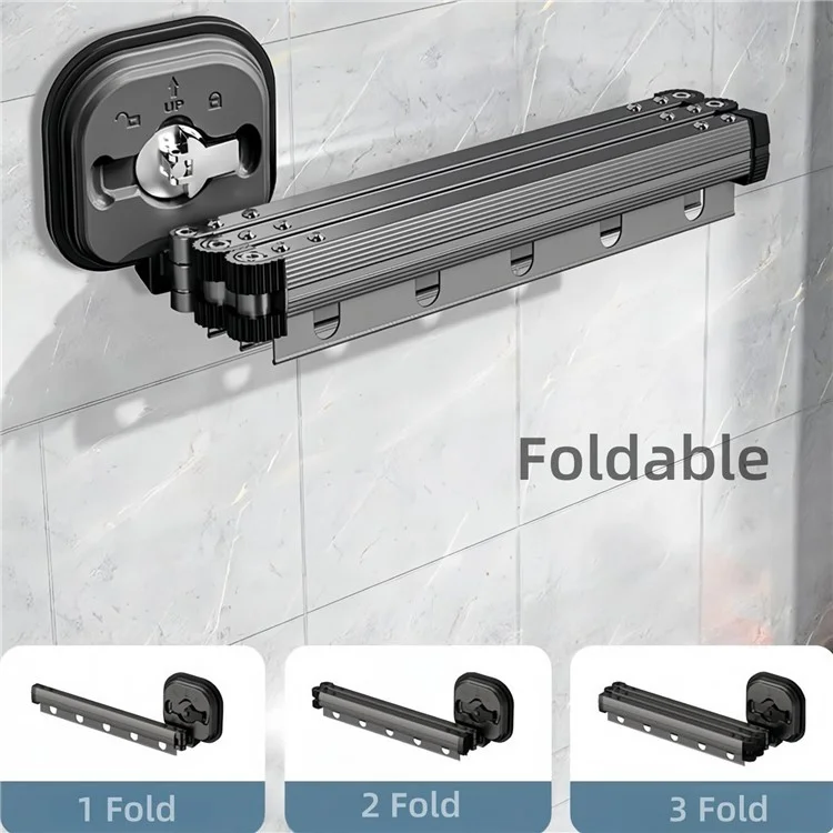 3 Section Retractable Folding Clothes Drying Rack Aluminum Alloy Balcony Window Space Saving Suction Cup Hanging Rack - White