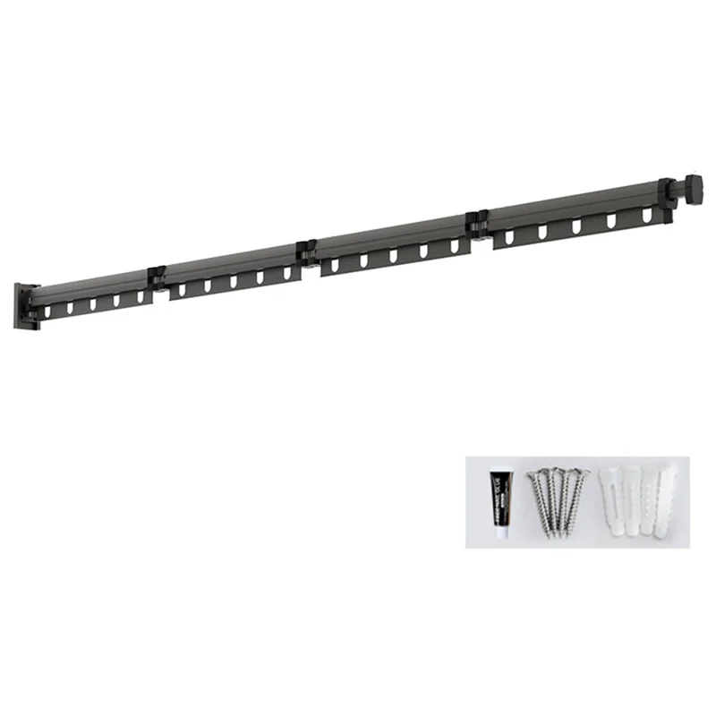 Folding Balcony Clothes Drying Rack 4 Sections Retractable Laundry Hanger for Window / Indoor - Tarnish