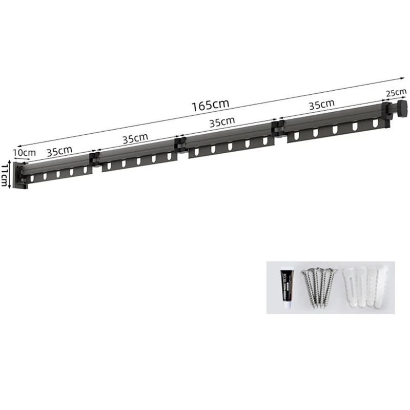 Folding Balcony Clothes Drying Rack 4 Sections Retractable Laundry Hanger for Window / Indoor - Tarnish