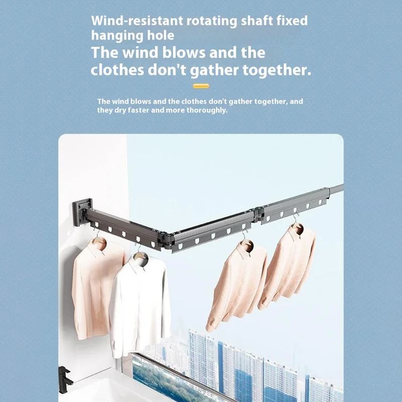 Folding Balcony Clothes Drying Rack 4 Sections Retractable Laundry Hanger for Window / Indoor - Tarnish