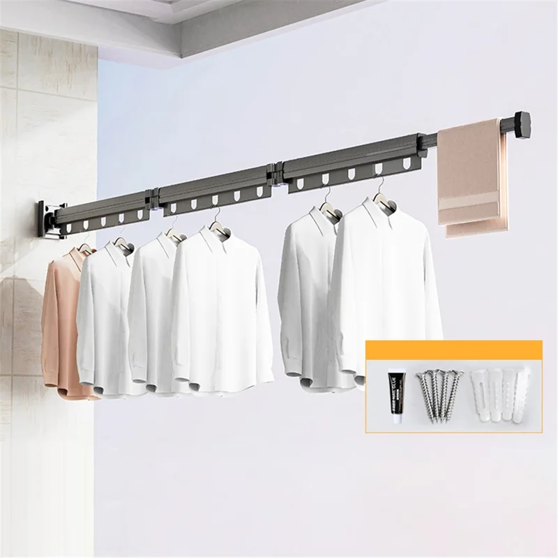 3 Sections Folding Clothes Drying Rack Wall Mounted Laundry Hanger for Balcony / Bathroom - Tarnish
