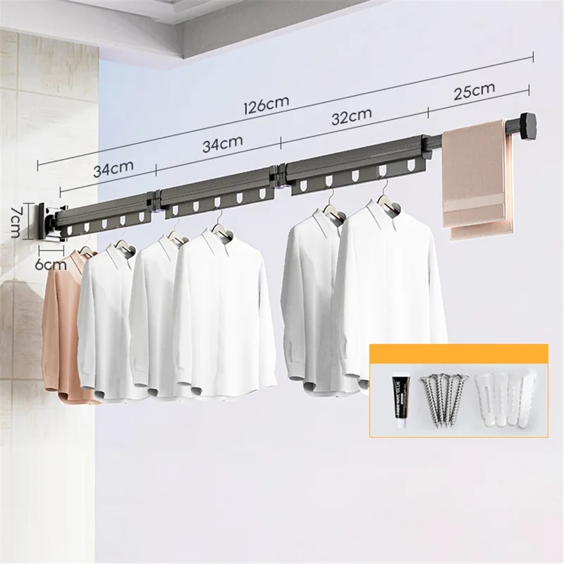 3 Sections Folding Clothes Drying Rack Wall Mounted Laundry Hanger for Balcony / Bathroom - Tarnish