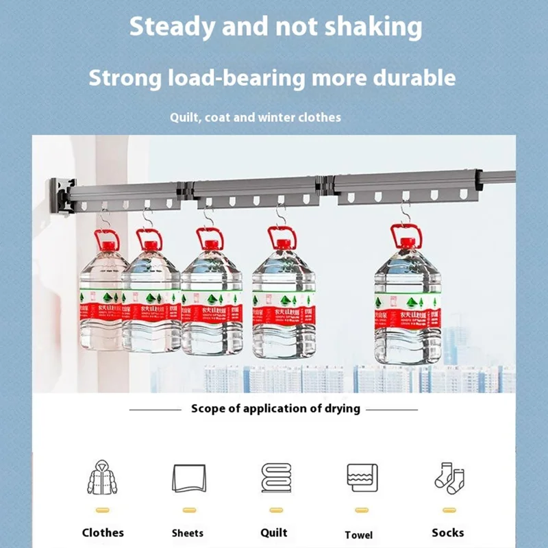 3 Sections Folding Clothes Drying Rack Wall Mounted Laundry Hanger for Balcony / Bathroom - White