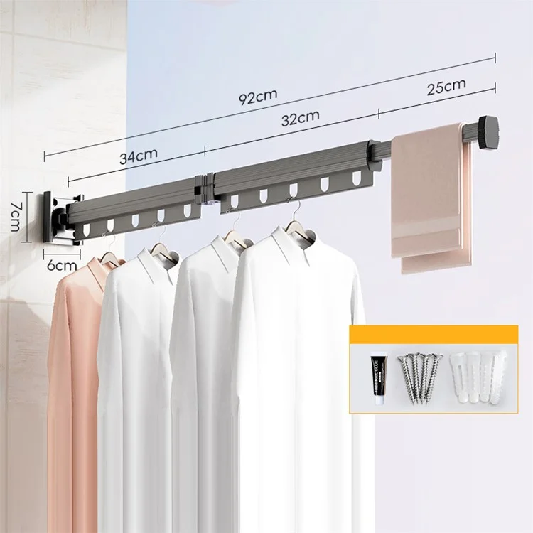 2 Sections Folding Balcony Clothes Drying Rack Wall Mounted Retractable Clothing Pole - Tarnish