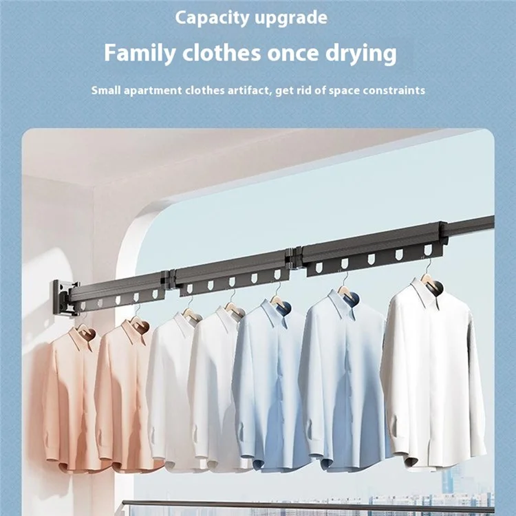 2 Sections Folding Balcony Clothes Drying Rack Wall Mounted Retractable Clothing Pole - Tarnish