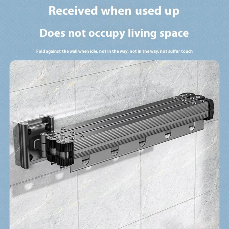 2 Sections Folding Balcony Clothes Drying Rack Wall Mounted Retractable Clothing Pole - Tarnish
