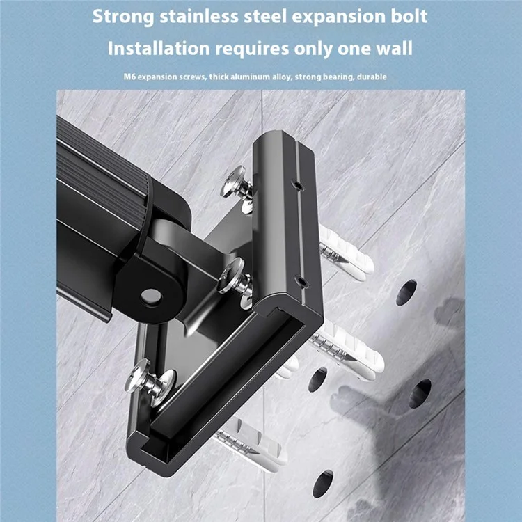 2 Sections Folding Balcony Clothes Drying Rack Wall Mounted Retractable Clothing Pole - Tarnish