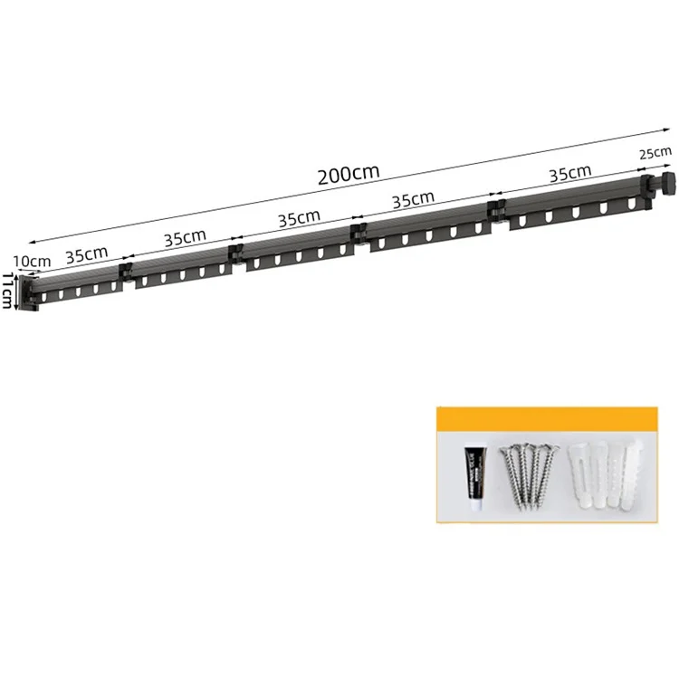 5 Sections Folding Clothes Drying Rack Wall Mounted Laundry Hanger for Balcony / Bathroom - Tarnish