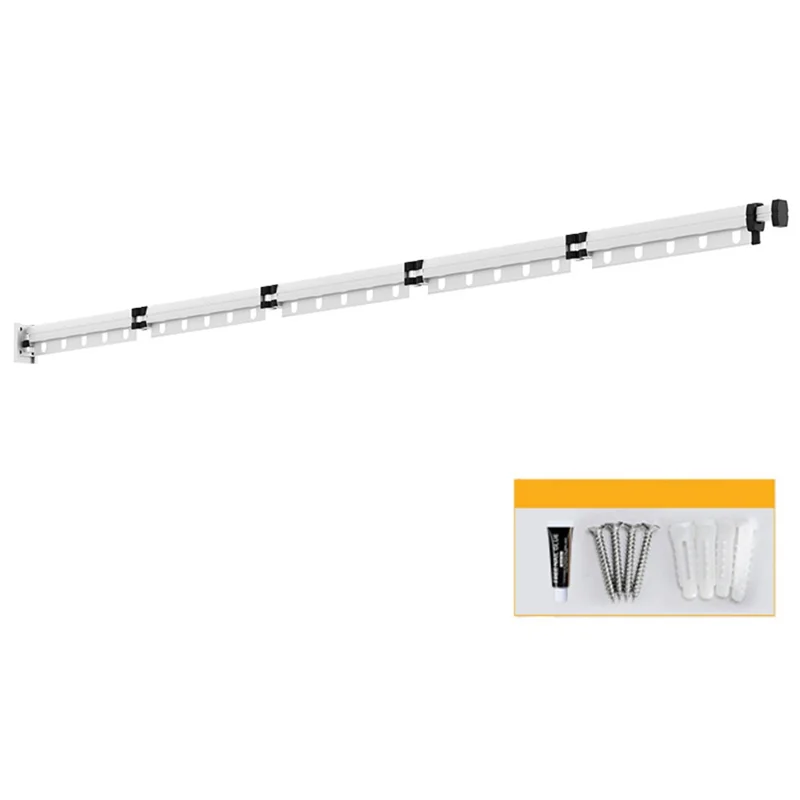 5 Sections Folding Clothes Drying Rack Wall Mounted Laundry Hanger for Balcony / Bathroom - White
