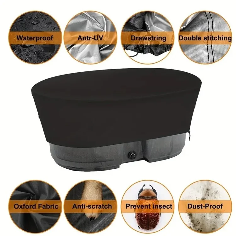 Copertura per piscina esterna da 100 Galloni Telo protettivo in tessuto Oxford 420D per serbatoio acqua ovale Antispruzzo, 135 x 79 x 63,5 cm - Nero