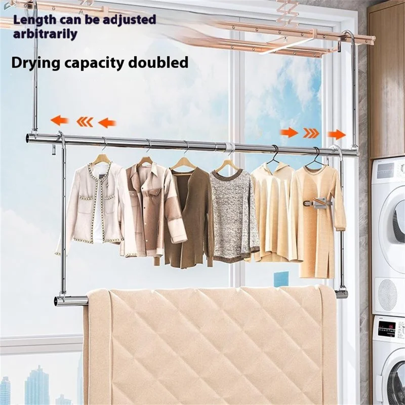 KB02C Retractable Clothes Drying Rack For Balcony Indoor Stainless Steel Laundry Rod Adjustable 4 Levels 105-200cm