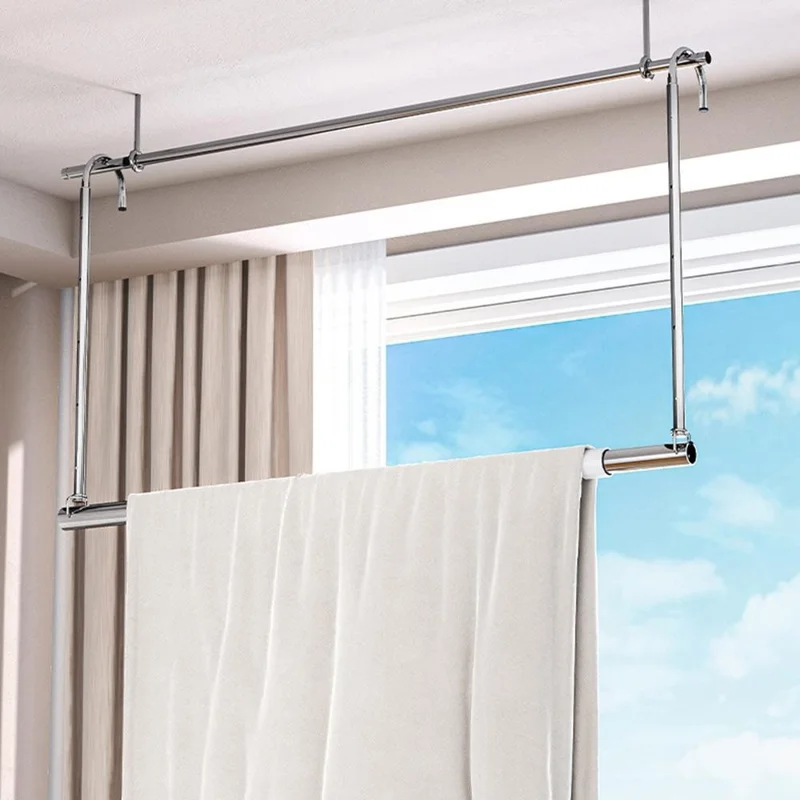 KB02C Retractable Clothes Drying Rack For Balcony Indoor Stainless Steel Laundry Rod Adjustable 4 Levels 105-200cm