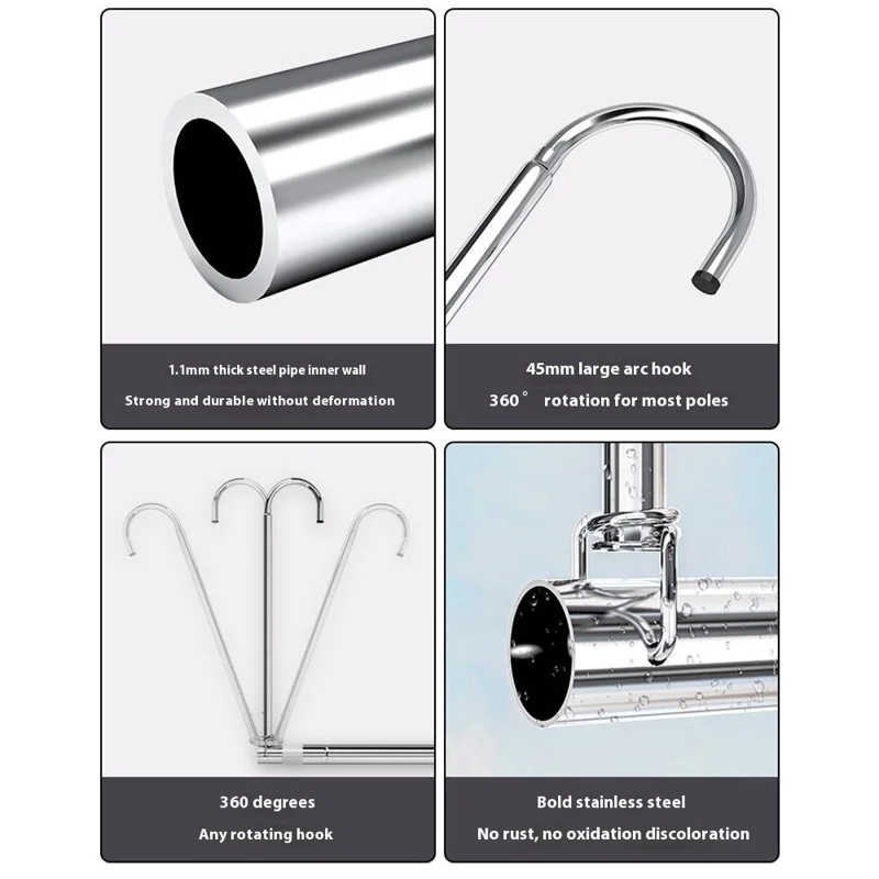 KB02C Retractable Clothes Drying Rack For Balcony Indoor Stainless Steel Laundry Rod Adjustable 4 Levels 105-200cm