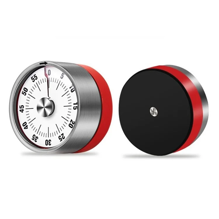 Stainless Steel Kitchen Timer Mechanical Countdown Clock for Baking / Student Time Management / Reminder - Red