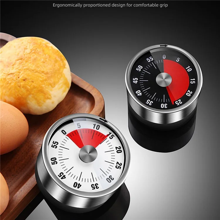Stainless Steel Kitchen Timer Mechanical Countdown Clock for Baking / Student Time Management / Reminder - Red