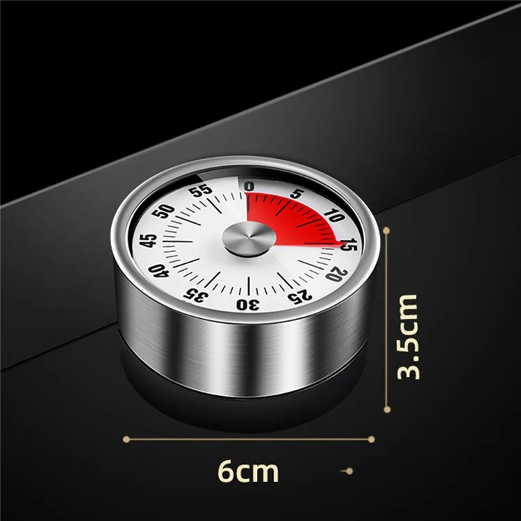 Stainless Steel Kitchen Timer Mechanical Countdown Clock for Baking / Student Time Management / Reminder - Red