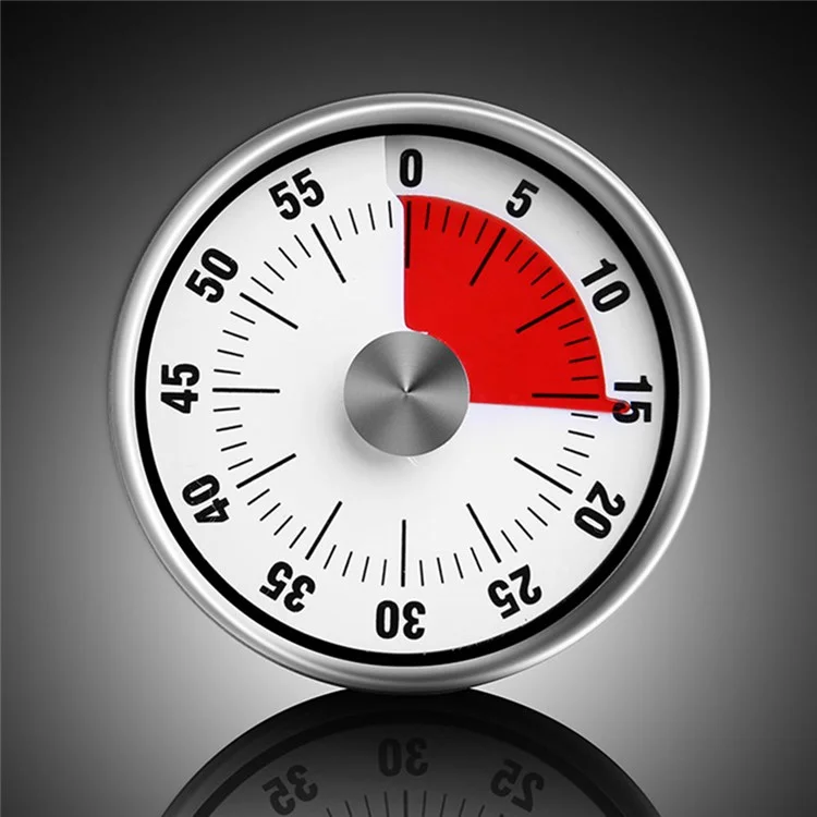 Stainless Steel Kitchen Timer Mechanical Countdown Clock for Baking / Student Time Management / Reminder - Red