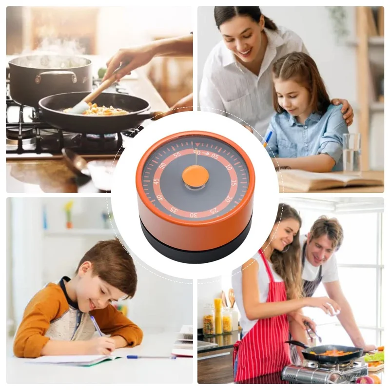 Stainless Steel Kitchen Timer Mechanical Countdown Clock with Magnetic Base for Baking / Time Management - Orange
