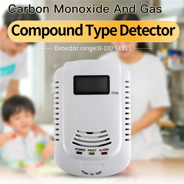 XY-808COM Carbon Monoxide Alarm Detector Compound Type Fuel Gas Monitor CO Sensor with LCD Display - US Plug