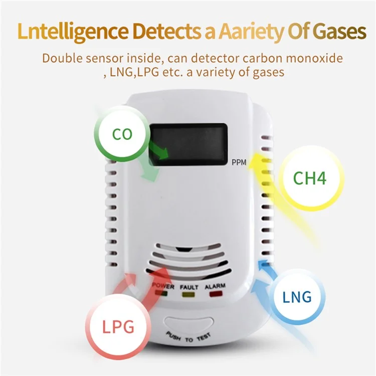 XY-808COM Carbon Monoxide Alarm Detector Compound Type Fuel Gas Monitor CO Sensor with LCD Display - US Plug