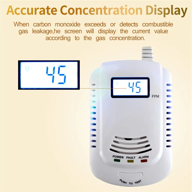 XY-808COM Carbon Monoxide Alarm Detector Compound Type Fuel Gas Monitor CO Sensor with LCD Display - US Plug
