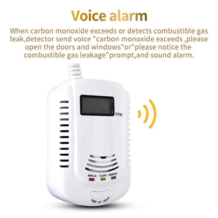 XY-808COM Carbon Monoxide Alarm Detector Compound Type Fuel Gas Monitor CO Sensor with LCD Display - US Plug