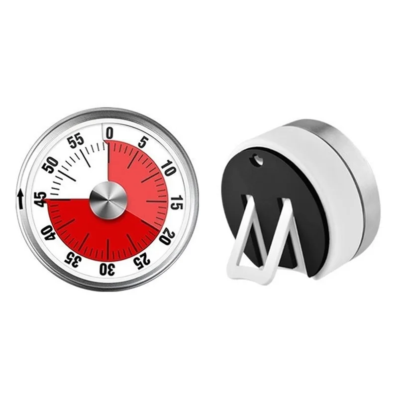 Mechanical Kitchen Timer with Stand / Magnetic Base Visual Countdown for Students / Cooking Loud Alarm - White