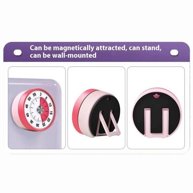 Mechanical Kitchen Timer with Stand / Magnetic Base Visual Countdown for Students / Cooking Loud Alarm - White