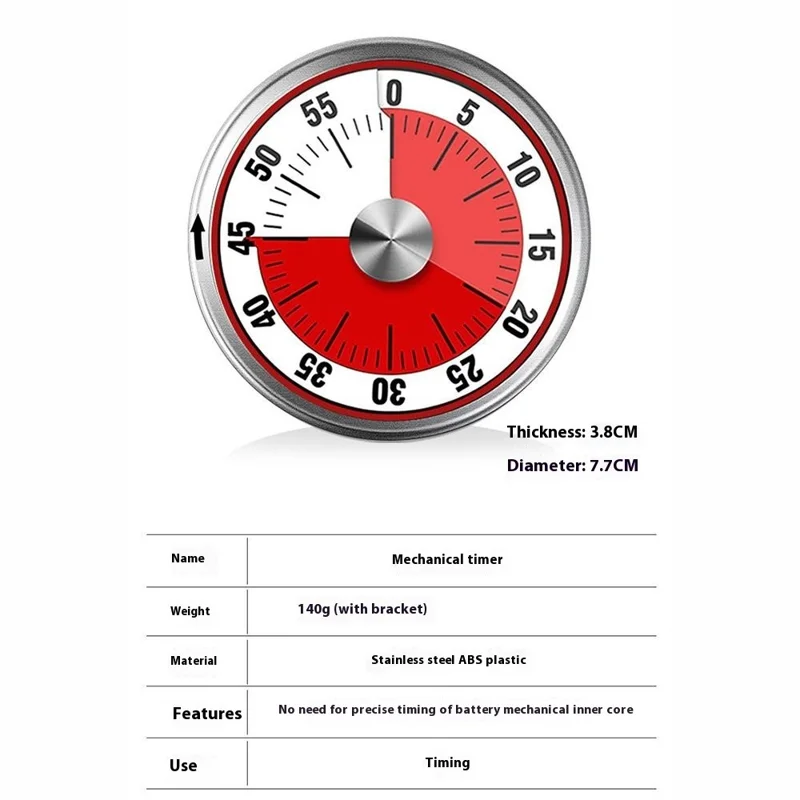 Mechanical Kitchen Timer with Stand / Magnetic Base Visual Countdown for Students / Cooking Loud Alarm - White