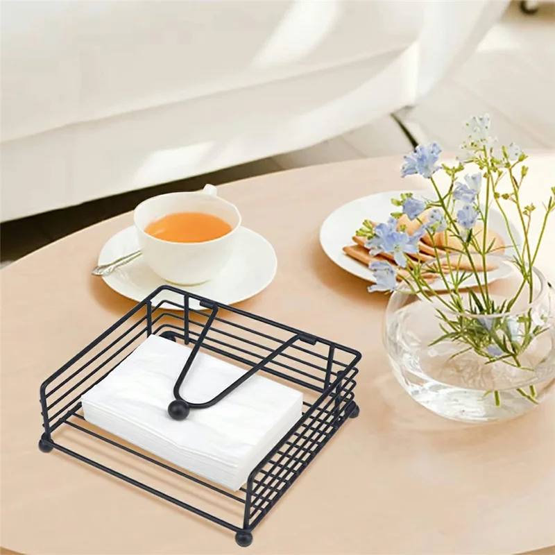 Hollow Out Square Napkin Holder Stand for Restaurant Cafe Hotel Tissue Dispenser Table Decor, Black