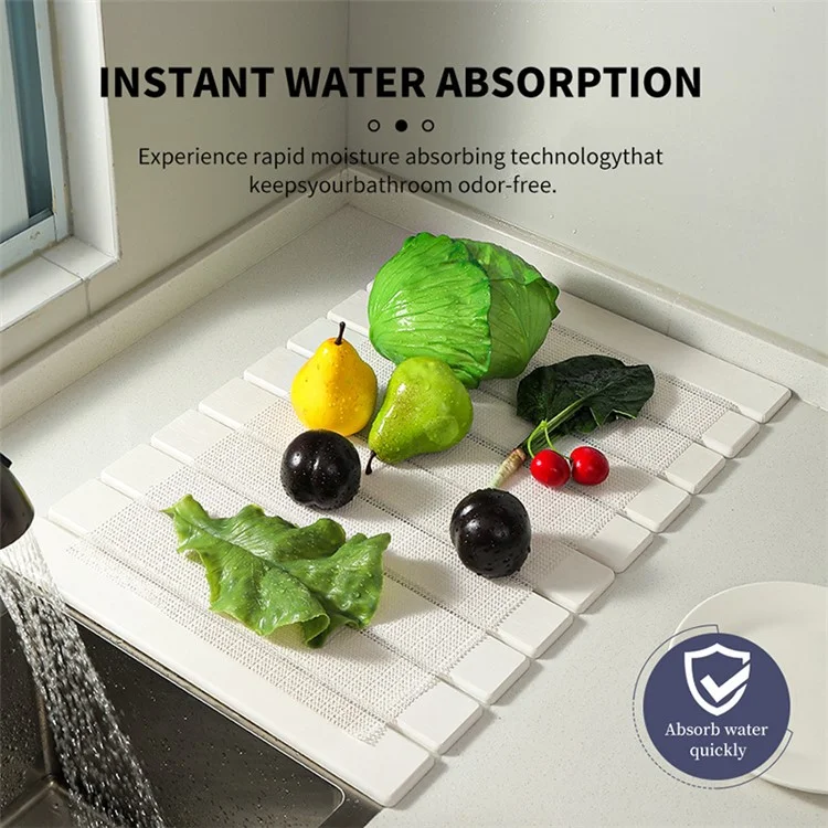 Foldable Diatomite Drying Mat For Kitchen Bathroom 30 x 40cm Absorbent Dish Drainer Countertop Drying Pad - White