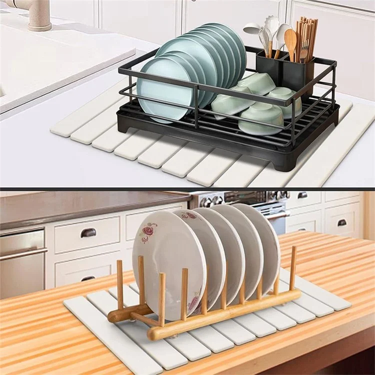 60 x 39cm Foldable Diatomite Drying Mat for Kitchen Bathroom Absorbent Dish Drainer Countertop Drying Pad - White
