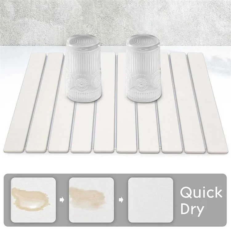 60 x 39cm Foldable Diatomite Drying Mat for Kitchen Bathroom Absorbent Dish Drainer Countertop Drying Pad - White