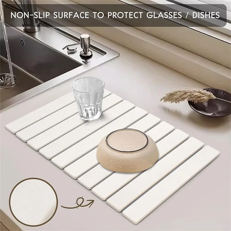 60 x 39cm Foldable Diatomite Drying Mat for Kitchen Bathroom Absorbent Dish Drainer Countertop Drying Pad - White