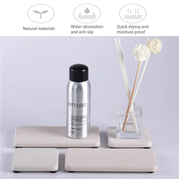 4Pcs / Set Diatomite Absorbent Coasters Kitchen Soap Dish Liquid Dispenser Holder Plant Pot Drying Mat - White