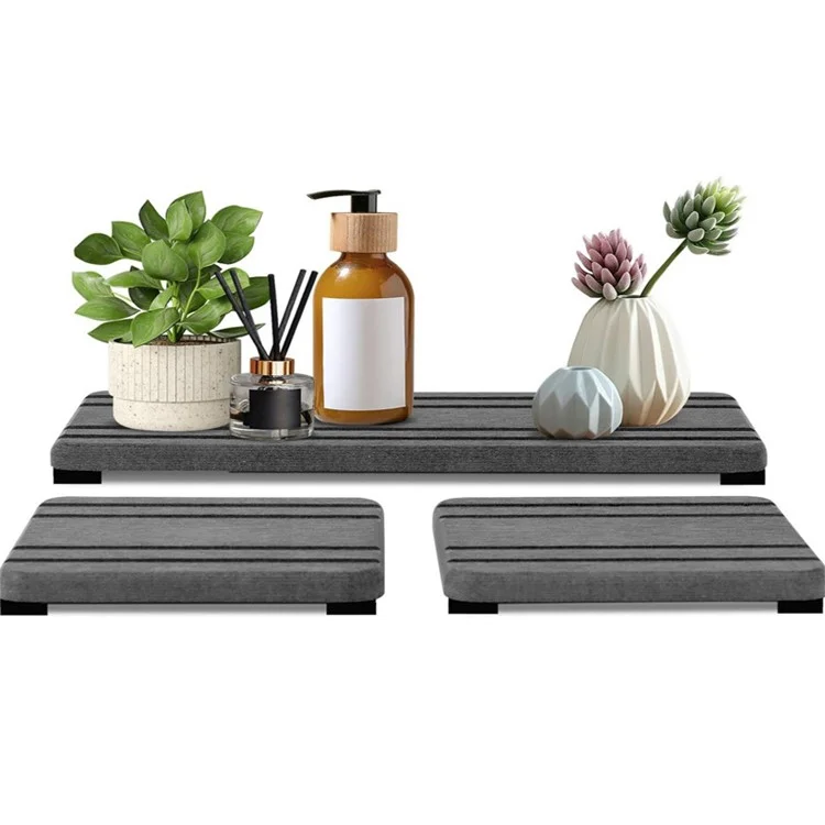 3Pcs / Set Bathroom Countertop Draining Mat Diatomite Soap Dish Sponge Holder Kitchen Faucet Organizer - Dark Grey