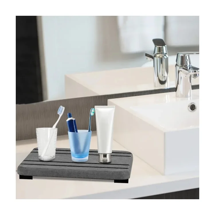 3Pcs / Set Bathroom Countertop Draining Mat Diatomite Soap Dish Sponge Holder Kitchen Faucet Organizer - Dark Grey