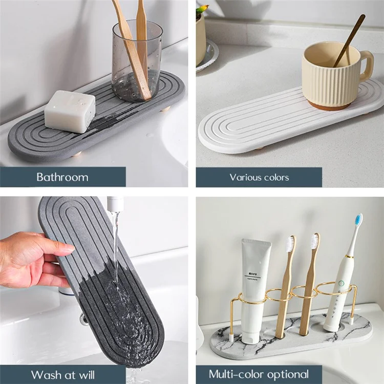 Tappetino Istantaneo in Diatomite per Lavello, Organizer con Superficie Assorbente per Cucina/Bagno - Grigio Scuro