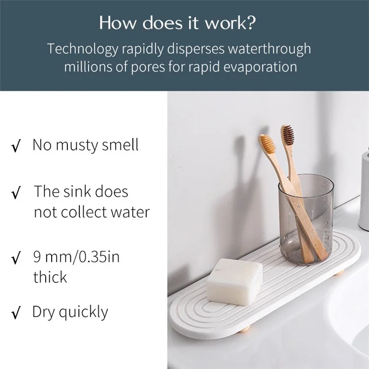 Tappetino Istantaneo in Diatomite per Lavello, Organizer con Superficie Assorbente per Cucina/Bagno - Grigio Scuro