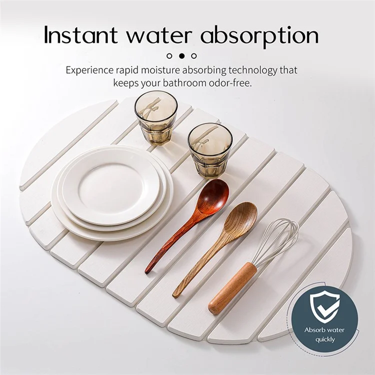 Tapis de séchage en diatomite ovale Multifonction Pliable Absorbant Égouttoir de comptoir de cuisine