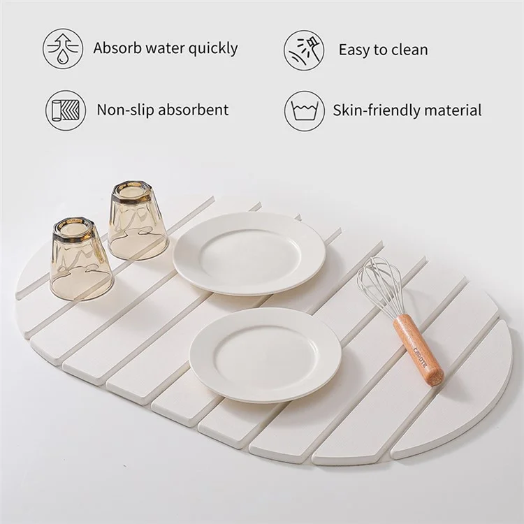 Tapis de séchage en diatomite ovale Multifonction Pliable Absorbant Égouttoir de comptoir de cuisine