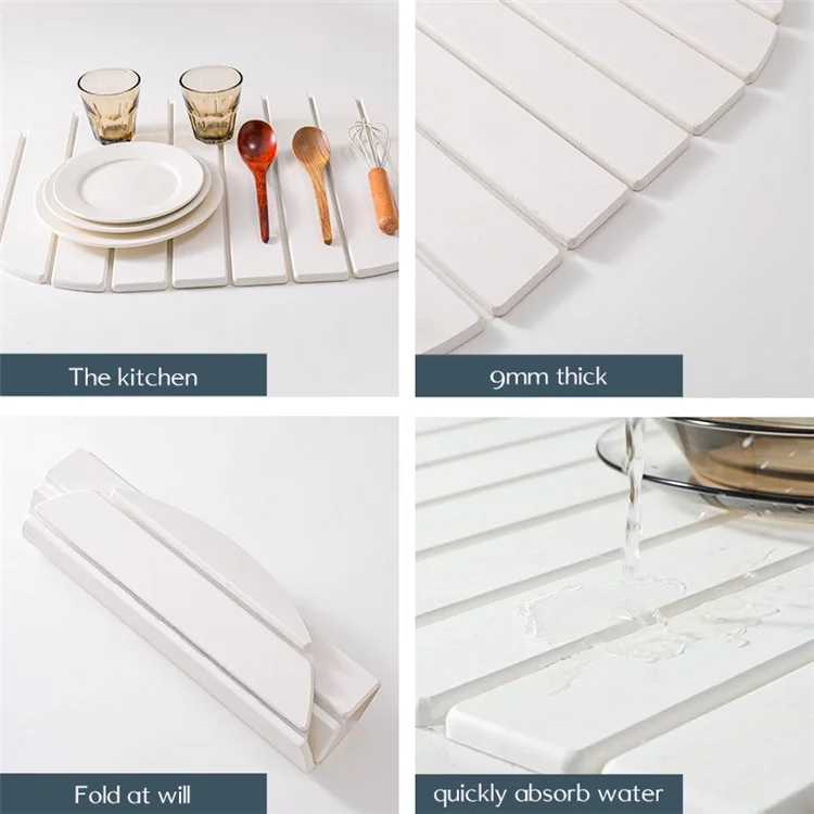 Tapis de séchage en diatomite ovale Multifonction Pliable Absorbant Égouttoir de comptoir de cuisine