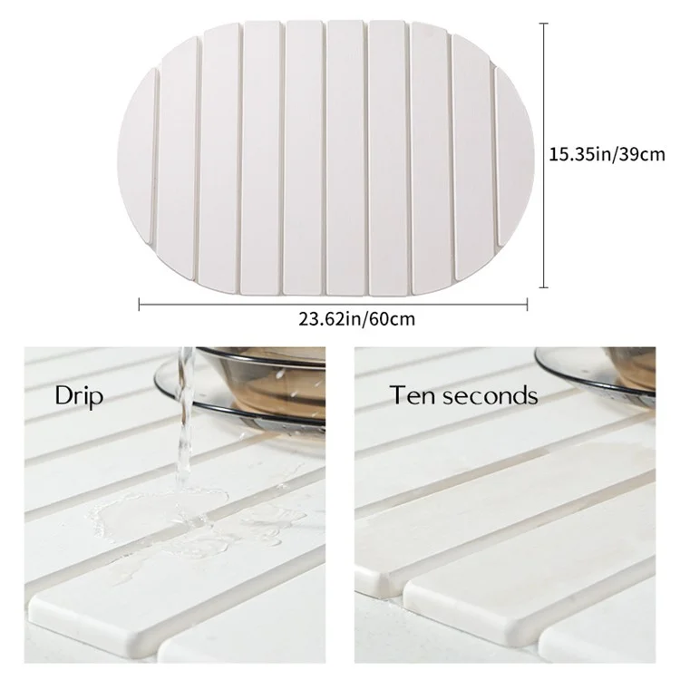 Tapis de séchage en diatomite ovale Multifonction Pliable Absorbant Égouttoir de comptoir de cuisine