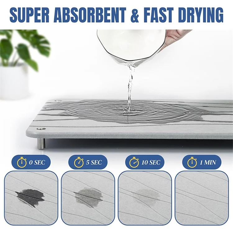 Fast Absorbing Diatomite Dish Drying Mat with Metal Stand Kitchen Bathroom Sink Draining Pad - Engraving Stripes