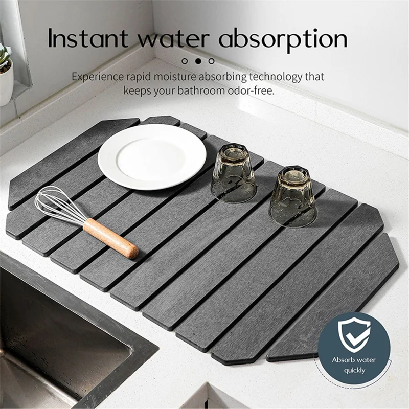 60 x 39cm Polygonal Shape Diatomite Folding Mat for Kitchen Countertop Absorbent Drying Draining Pad